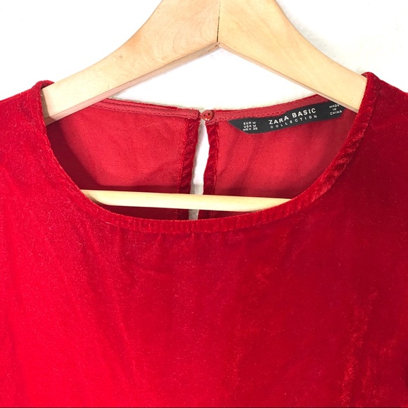Zara red velvet cropped ruffle sleeve top size m - Picture 3 of 6